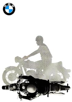 a man riding on the back of a motorcycle in front of a white background with black text