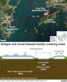 a map shows the location of bridges and tunnel between border crossing areas in china, hong kong and taiwan