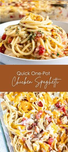 Quick One-Pot Chicken Spaghetti One Pot Chicken Spaghetti, Creamy Chicken Spaghetti, Easy Chicken Spaghetti, Chicken Spaghetti Casserole, Leftover Rotisserie, Chicken Spaghetti Recipes, Spaghetti Casserole, Leftover Rotisserie Chicken, One Pot Chicken