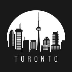 the toronto skyline in black and white is shown with the words toronto written below it