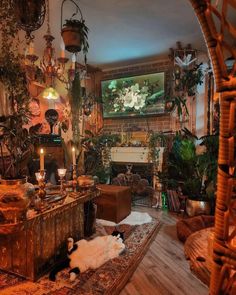 a living room filled with furniture and lots of plants