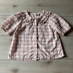 H&M Plaid Big Collar Cotton Shirt. Size 8 years. Buttons up the front. 100% cotton. Excellent used condition Fun Collared Shirts, Collared Shirt Layered Outfit, Plaid Collared Shirt, Cute Cotton Plaid Tops, Cute Plaid Cotton Tops, Casual Cotton Shirt With Peter Pan Collar, Casual Cotton Top With Peter Pan Collar, Cute Short Sleeve Plaid Tops, Cute Cotton Tops With Peter Pan Collar