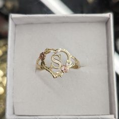 10kt Real Gold Heart Letter S Ring For Women Size 9 Weight 1.7gm Heart Part 13.5*13.5 Mm Yellow And Rose Gold Please Check The Picture Carefully To Understand The Size Of The Ring 100% Authentic 10kt Gold Not A Gold Filled Or Not A Gold Plated Never Change Color Or Never Fade Never Tarnish Comes In A Gift Box Number 15 Ring, S Letter Rings For Women, Name Rings Personalized, Love Ring Gold, Birthday Presents Ideas, Sadie Kane, Gold Nugget Ring, Xoxo Jewelry, Gold Initial Ring