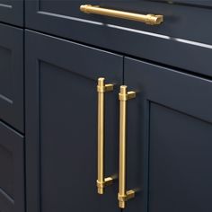 an image of a kitchen cabinet with brass handles