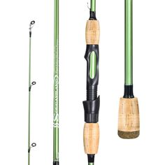 three different types of fishing rods and poles