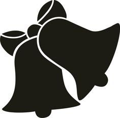 a black and white silhouette of a bell with a bow on it's head