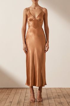 La Lune Backless Midi Dress | Copper | Dresses | Shona Joy Copper Dress, Backless Midi Dress, Stitching Dresses, Shona Joy, Long Sleeve Print Dress, Midi Length Skirts, Satin Maxi, Satin Maxi Dress, Guest Dresses