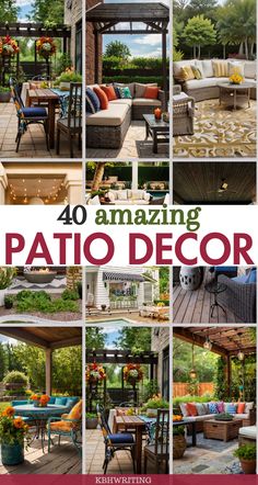 an outdoor patio decorated with lots of furniture