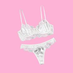 Customize this adorable white lingerie set! It's beautifully embroidered. **NOTE that because of the delicate nature of the fabric and the font it is meant to be simple and imperfect 1. List font color 2. List initials exactly as they should show (first, last, middle) - LIST THE ABOVE IN PERSONALIZATION BOX! White Eyelashes, Bridal Bra, Embroidered Monogram, White Lingerie, Custom Initials, Lingerie Sets, Personalized Embroidered, Color 2, Lingerie Set