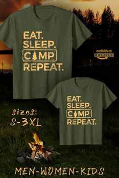 Eat Sleep Camp Repeat Tee Funny Camping Adventure Scouts T-Shirt by Scar Design. #camping #camper #campfire #teeshirt #tees #tshirt #scouts #boysscout #adventure #wanderlust #nature #mountain #forest #graphictee #graphictshirt #kids #teens #men #women #tshirtdesign #tfortshirt #clothes #clothing Gifts On Amazon, Cool Shirts For Girls, Boyfriend And Girlfriend, Camping Camper, Funny Camping