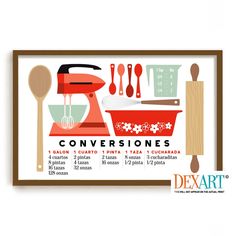 a poster with the words conversations and kitchen utensils on it's side