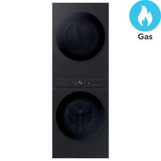 a black washer and dryer side by side with the words gas on it