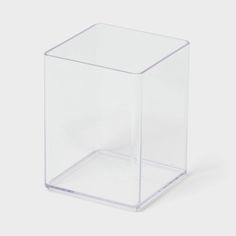 a square clear plastic container on a white background