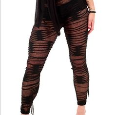 Super Cute Sheer Distressed Leggings! Black Stretch Ripped Pants, Black Stretch Distressed Bottoms, Edgy Stretch Ripped Pants, Ripped Bottoms For Summer Party, Ripped Bottoms For Party In Summer, Ripped Fitted Party Bottoms, Fitted Ripped Pants For Night Out, Distressed Leggings, Colorful Leggings