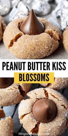 peanut butter kiss blossoms with chocolate on top