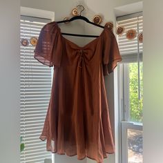 Abercrombie Brown Sundress, Never Worn With Tags Brown Ruched Dress For Day Out, Flowy Brown Mini Dress For Brunch, Brown Ruched Short Sleeve Dress, Flowy Brown Ruched Dresses, Abercrombie And Fitch Dresses, Brown Dress, Abercrombie Fitch, Sundress, Mini Dress