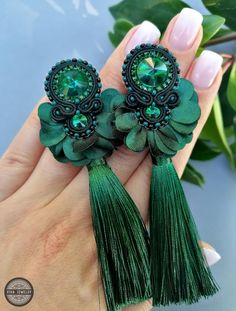 Soutache earrings. Green color. Comfortable. Soutache Earrings, Soutache Jewelry, Earrings Green, Lithuania, Jewelry Earrings Studs, Green Color, Green Colors, Etsy Earrings, Beauty Book