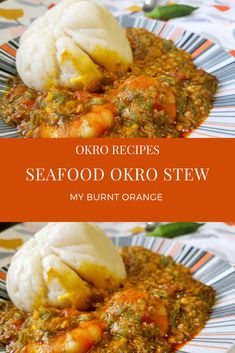 seafood okro stew on a plate with rice and carrots