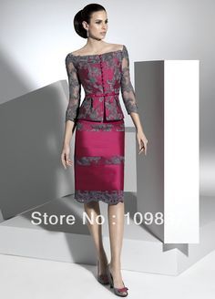 2014 Wholesale Burgundy Taffeta And Lace Knee-length Sheath With 3/4 Lace Jacket Elegant Tall Mother Of The Bride Suits Mothers Dresses, Bride Clothes, Best Mother, Groom Dress, Bride Dresses, Party Gowns, Ball Dresses, Mother Of The Bride Dresses, Long Sleeve Lace