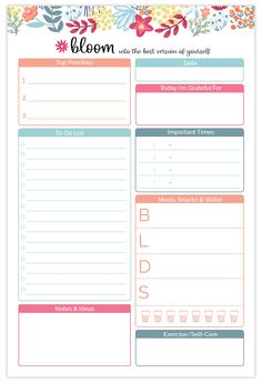 a printable planner with the words bloom on it