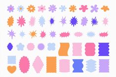 an assortment of different shapes and sizes of flowers on a white background with text below