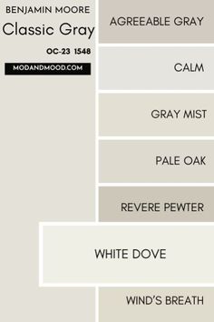 some white paint colors with different names on them