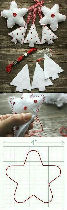 the instructions to make an ornament for christmas tree ornaments are shown in three different ways