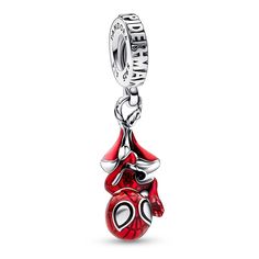 The web-slinging super hero swings into action on this dangle charm from Pandora. Finely detailed in sterling silver, this figural charm features Spidey in his classic red suit hanging beneath a silver ball bead engraved with ''Friendly Neighborhood Spider-Man.'' Add it to your bracelet so he'll always be on hand when you need a hero. Charms Pandora, Bracelet Pandora, Pandora Bracelet Charms, Bracelet Diy, Disney Diy, Pandora Bracelets, Charm Set, Dangle Charms, Pandora Bracelet