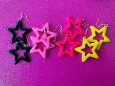 This listing is for one pair of earrings in the color of your choice 🤘🏼 Message me for custom orders! Scenecore Earrings, Handmade Star Earrings For Parties, Handmade Star-shaped Party Earrings, Funky Earrings, Funky Jewelry, San Antonio Tx, Rock Star, Fun Earrings, Star Earrings