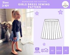 Make her style shine with this tennis pleated skirt sewing pattern. She'll look too cute wearing it and she'll love the comfortable and stylish appearance. The Anais skirt pattern is for woven fabrics and comes in sizes from 3 years to 10 years. VIDEO TUTORIAL: https://youtu.be/AF63t71NvtI PATTERN INCLUDES Size: 3, 4, 5, 6, 7, 8, 9, 10Y Step-By-Step sewing instructions in English How much fabric you need for each size Fabric suggestions and materials A pattern layout Visible seam allowance How t Tennis Skirt Pattern, Pleated Skirt Sewing Pattern, Pleated Skirt Sewing, Harajuku Skirt, Cheerleader Skirt, Pattern Layout, Skirt Sewing Pattern, Girls Dresses Sewing, Skirt Sewing