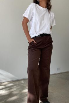 l PU Contrast Corduroy Waistband Pants    l Self: 97% Cotton, 3% Spandex   l Contrast: 50% PU, 50% Polyester   * MODEL IS 5'7″ AND IS WEARING A SMALL. Relaxed Fit Corduroy Bottoms For Everyday, Mid-rise Brown Bottoms For Everyday, Everyday Brown Straight Pants, Brown Corduroy Bottoms With Belt Loops, Brown Corduroy Pants For Work, Corduroy Wide Leg Pants With Belt Loops, Wide Leg Corduroy Pants With Belt Loops, Mid-rise Brown Corduroy Pants, Brown High-waisted Corduroy Pants