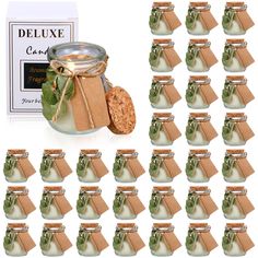 twelve cookies in a jar next to each other with labels on the front and back