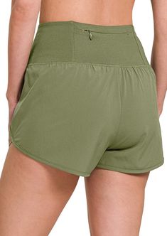 Elevate your workout wardrobe with our High Waisted Running Shorts! Made for comfort yet so stylish, these shorts feature a flattering high rise design with a built-in pair of inner briefs for extra coverage. In a trendy olive green colorway, they are perfect for exercising yet so easy to style with your favorite tank or hoodie! Color - Light Olive Split hem Relaxed fit Zippered back pocket Built-in inner brief Shell: 90% polyester, 10% spandex / Lining: 92% polyester, 8% spandex Imported Spring Dresses Women, Baywatch, Active Shorts, Swimwear Cover Ups, Wedding Guest Dress Summer, Swimwear Cover, Romper Dress, Back Pocket, Jean Leggings