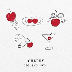 cherries and cocktail glasses drawn on paper with the words cherry jpg png svg