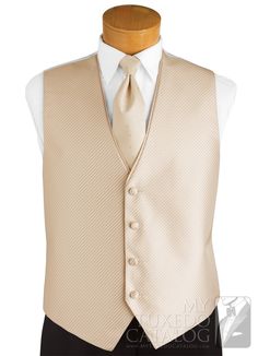 a mannequin wearing a beige vest and tie