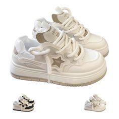 two pairs of white sneakers with stars on them