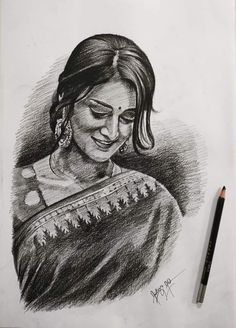 a pencil drawing of a woman with her eyes closed