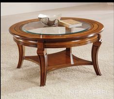 a wooden table with glass top on carpeted floor