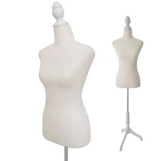 two white mannequins are standing next to each other