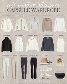 Athleisure Capsule Wardrobe - Pinteresting Plans Jacket Capsule Wardrobe, Comfy Wardrobe, Scotland Capsule Wardrobe Fall, Athleisure Capsule Wardrobe Winter, Fall Hiking Capsule Wardrobe, Athleisure Outerwear For Winter Hiking, Athleisure Winter Hiking Outerwear, Ski Capsule Wardrobe, Outdoor Capsule Wardrobe