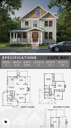 two story house plans with three levels and an open floor plan for the first level