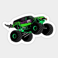 the monster truck is painted green and black