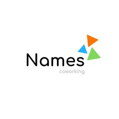 the logo for name's coworking, which is designed to look like an arrow