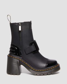 Gaya Alternative Leather Heeled Chelsea Boots in Black | Dr. Martens Chelsea Boots Dr Martens, Big Girl Shoes, Heeled Combat Boots, Black Dr Martens, Heeled Chelsea Boots, Yellow Heels, Shoe Inspo, Black Chelsea Boots, Swag Shoes