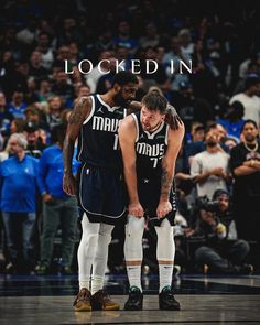 two basketball players standing next to each other in front of a crowd with the words locked in