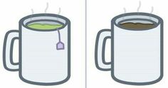 two mugs with liquid in them, one is green and the other has brown