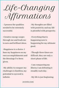 a pink poster with the words life changing affirmations