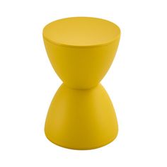 a yellow stool sitting on top of a white floor