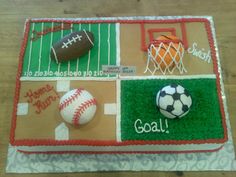 a sports themed birthday cake on a table