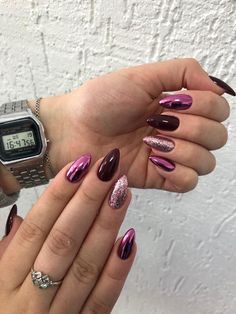 November Nails, Purple Nail Designs, Nail Designs Valentines, Work Nails, Black Nail, Fancy Nails, Valentine's Day Nails, Chrome Nails, Valentines Nails